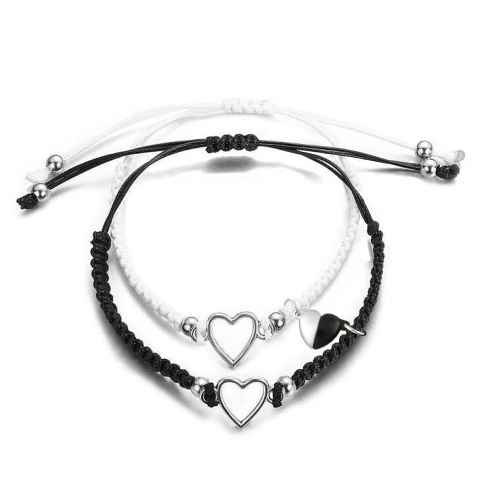 1 Par de Pulseras de Atracción Mutua Infinita para Parejas, Corazón a Juego Diseño Cruz Yin Yang Trenzadas a Mano. Pulseras Ajustables de Relación para Él y Ella, Bff Amistad Promesa Regalo de San Valentín - Corazón de Amor