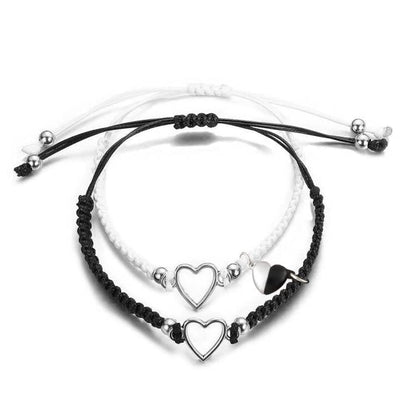1 Par de Pulseras de Atracción Mutua Infinita para Parejas, Corazón a Juego Diseño Cruz Yin Yang Trenzadas a Mano. Pulseras Ajustables de Relación para Él y Ella, Bff Amistad Promesa Regalo de San Valentín - Corazón de Amor